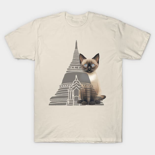 Siamese Cat and Thai Pagoda T-Shirt by vachala.a@gmail.com